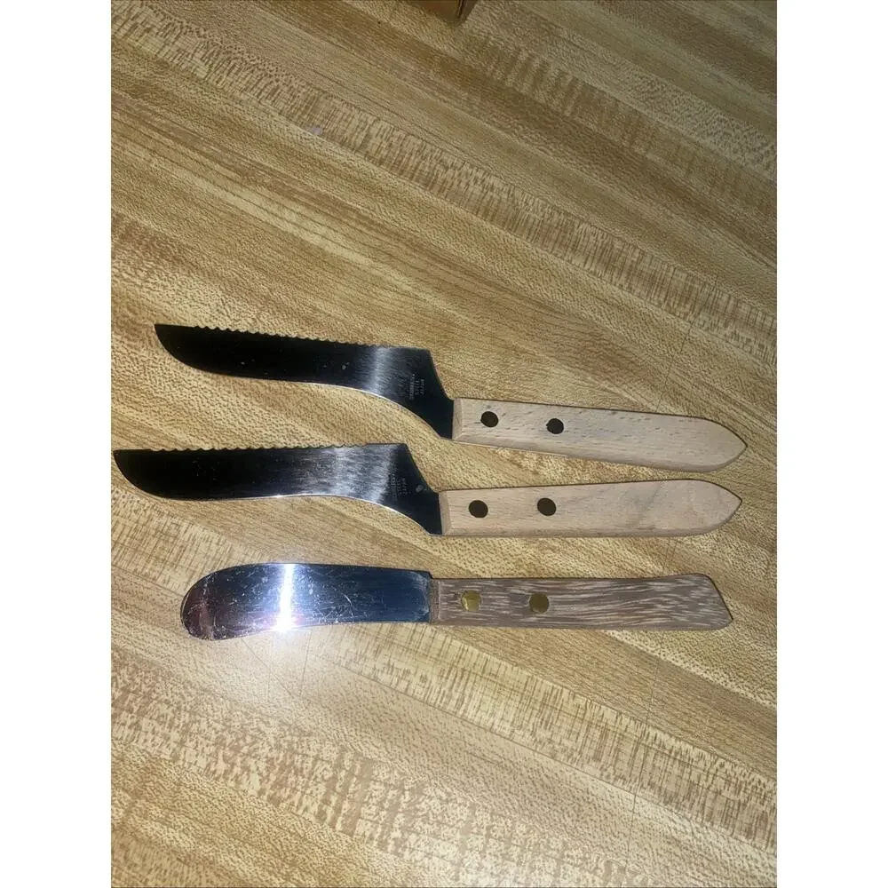 3 Cheese Knives Stainless Steel Wood Handle Vintage JAPAN Frontier Forge